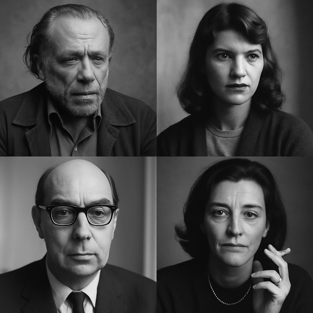 Portraits of famous poets known for addiction poetry